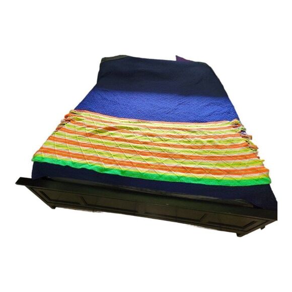 Vintage Afghan Crochet Neon Colors Sofa Couch Blanket Quilt Foot of bed 27x60 - Picture 1 of 7